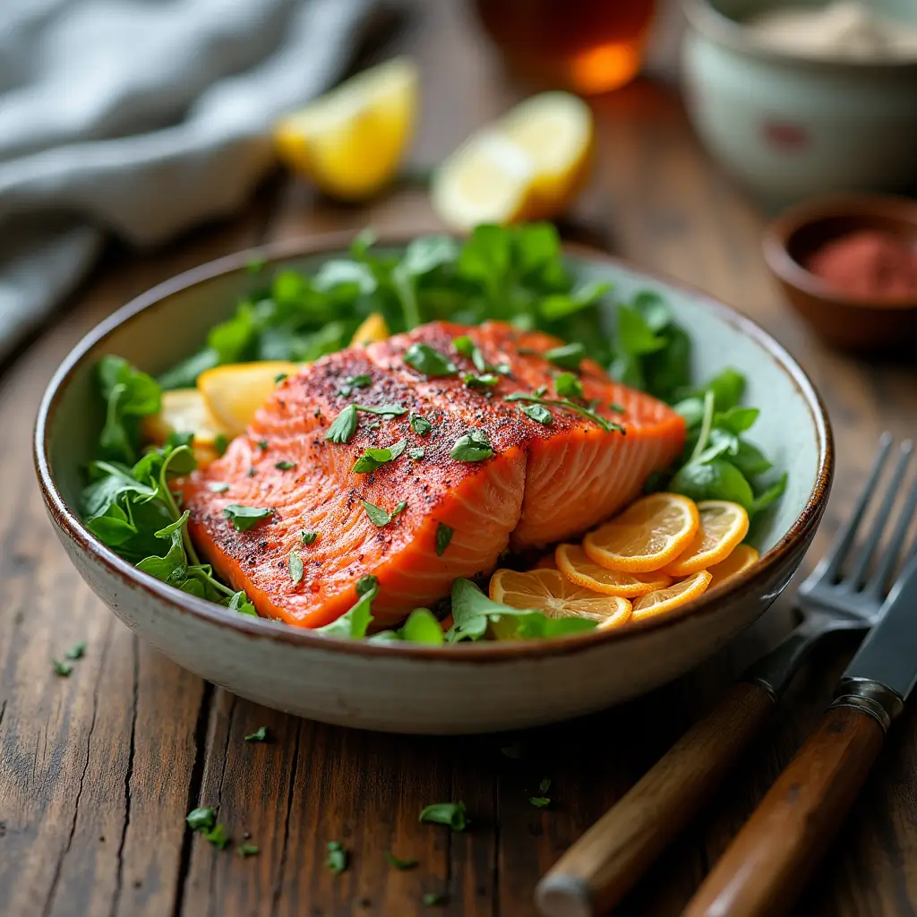 Salmon Bowls ingredients: fresh salmon, rice, vegetables, and soy sauce.