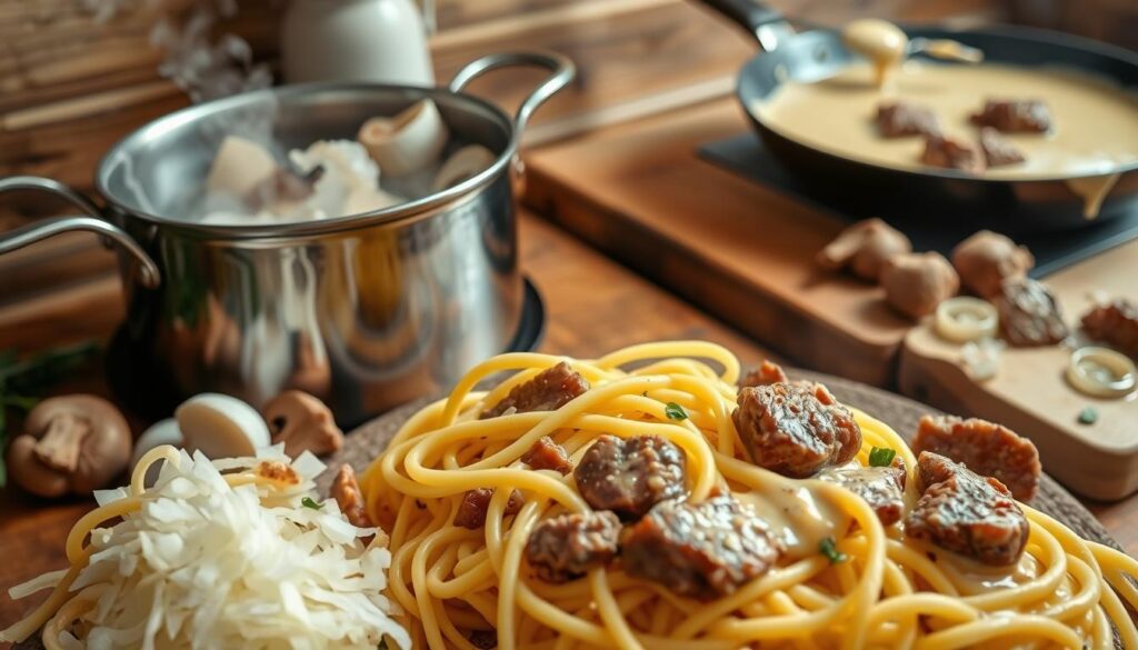 Beef Stroganoff Noodle Preparation