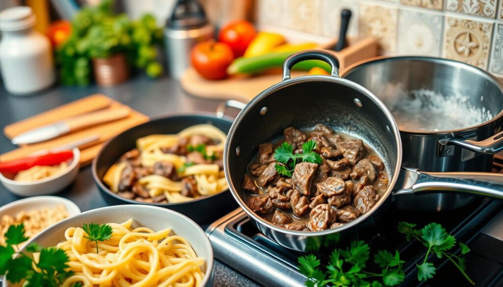 Quick Beef Stroganoff Meal Preparation