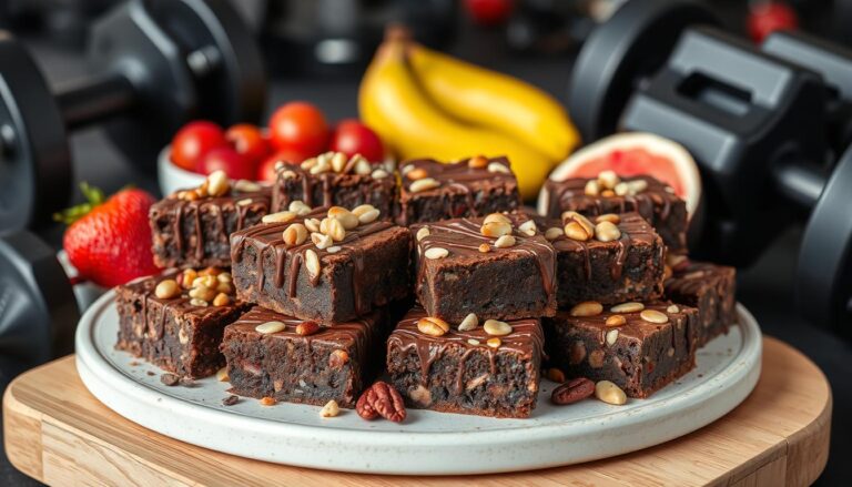 Healthy protein brownies on a plate