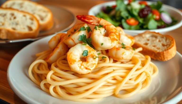 reamy Olive Garden Shrimp Scampi served over linguine