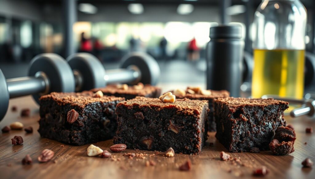 Homemade protein brownies with chocolate drizzle