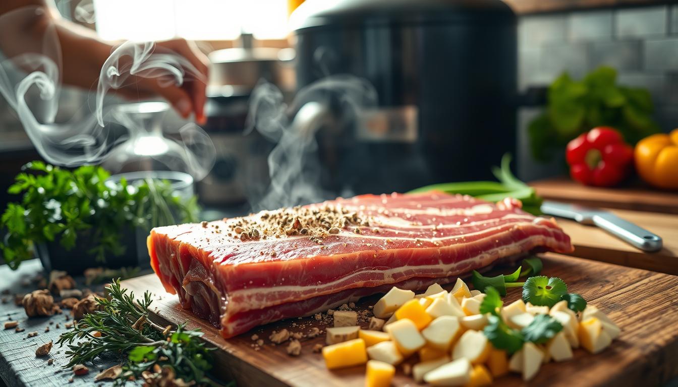 Crispy Beef Bacon Strips on a Wooden Board