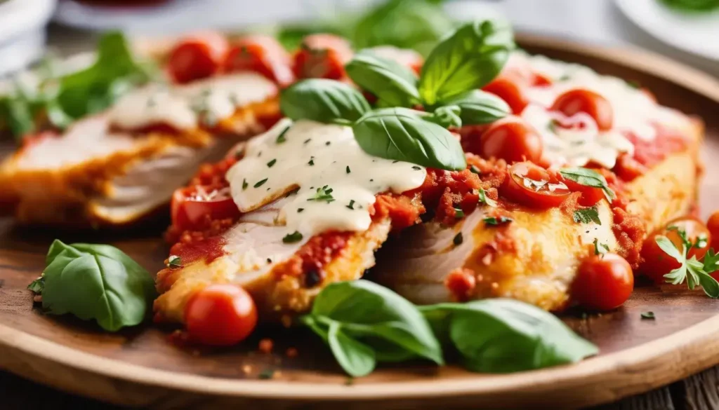 Close-up of breading chicken cutlets with breadcrumbs and parmesan cheese during preparation